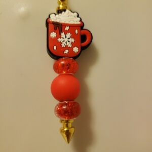 New Handmade Hot Cocoa Mug Focal Bead Beaded Keychain